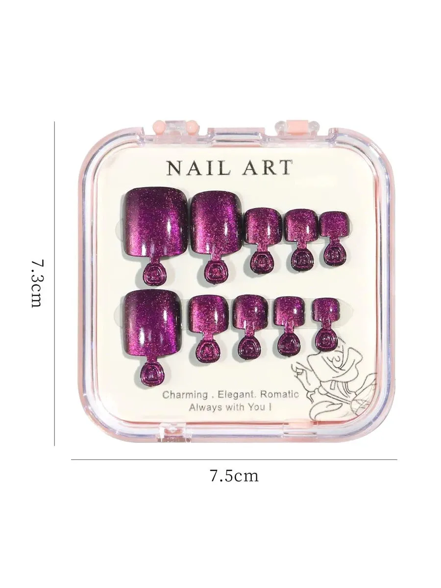 10958 1b-055 kit de uñas postizas para pies cuadradas y cortas con forma de ojo de gato de 24 piezas