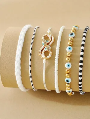 10986 1b-055 6 Piezas De Pulseras Ajustables A La Moda Bohemias Tejidas Y Decoradas Con Ojo Y Cristal
