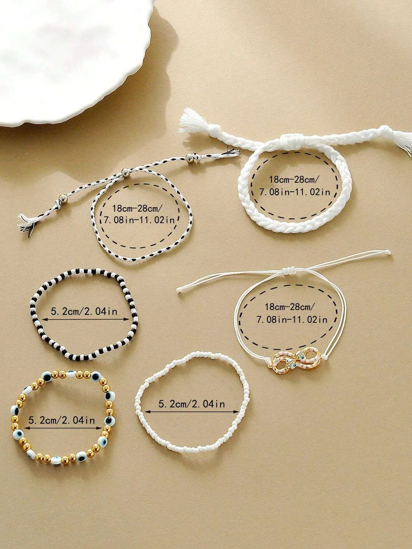 10986 1b-055 6 Piezas De Pulseras Ajustables A La Moda Bohemias Tejidas Y Decoradas Con Ojo Y Cristal