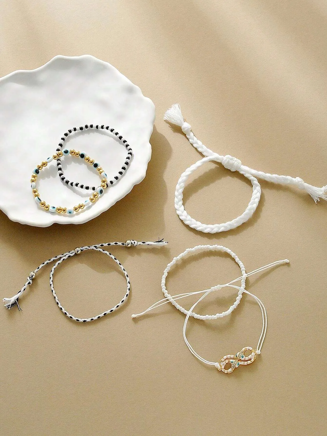 10986 1b-055 6 Piezas De Pulseras Ajustables A La Moda Bohemias Tejidas Y Decoradas Con Ojo Y Cristal