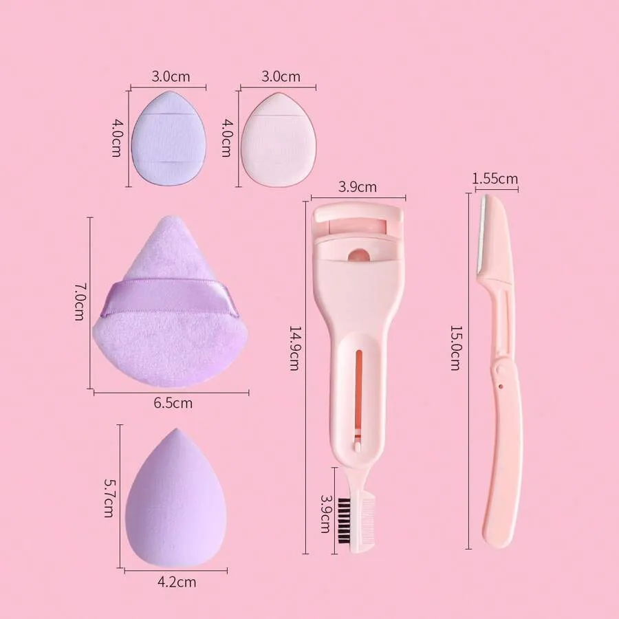 11412 B01-19 1 Juego De 6 Herramientas De Belleza (1 Rizador De Pestañas   1 Navaja De Cejas   1 Almohadilla De Polvo   1 Esponja De Huevo De Belleza   2 Almohadillas De Pulgar)