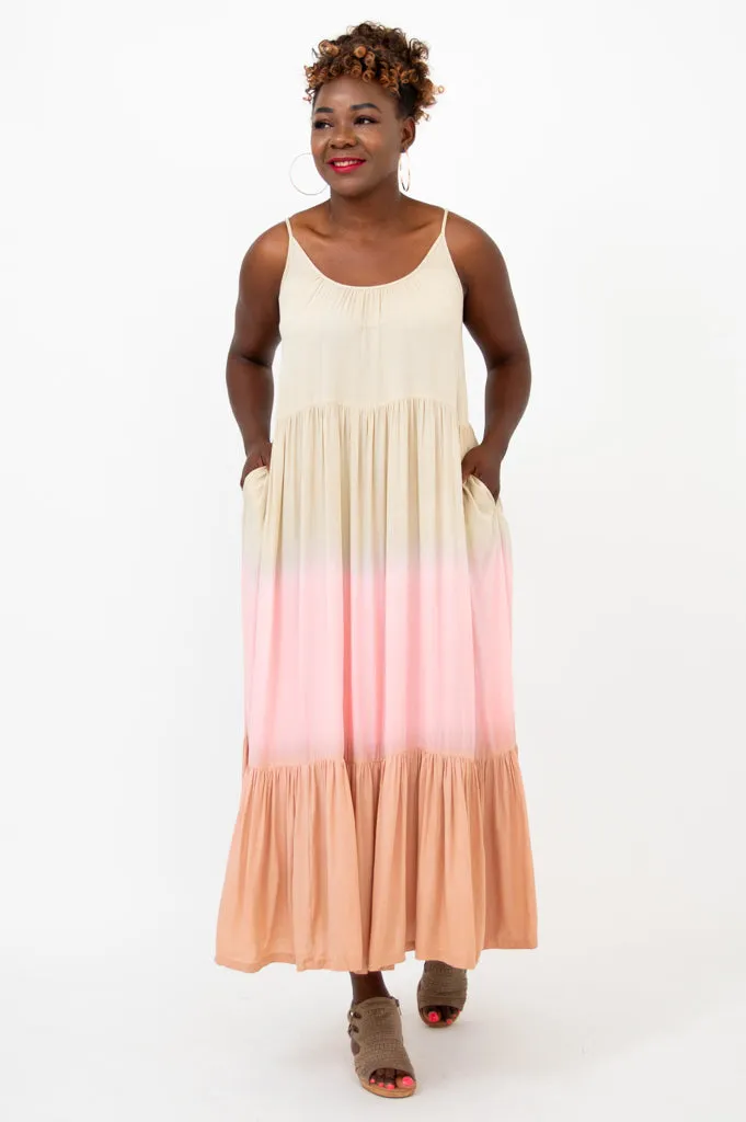 Boha Dress, Tan Dip-Dye