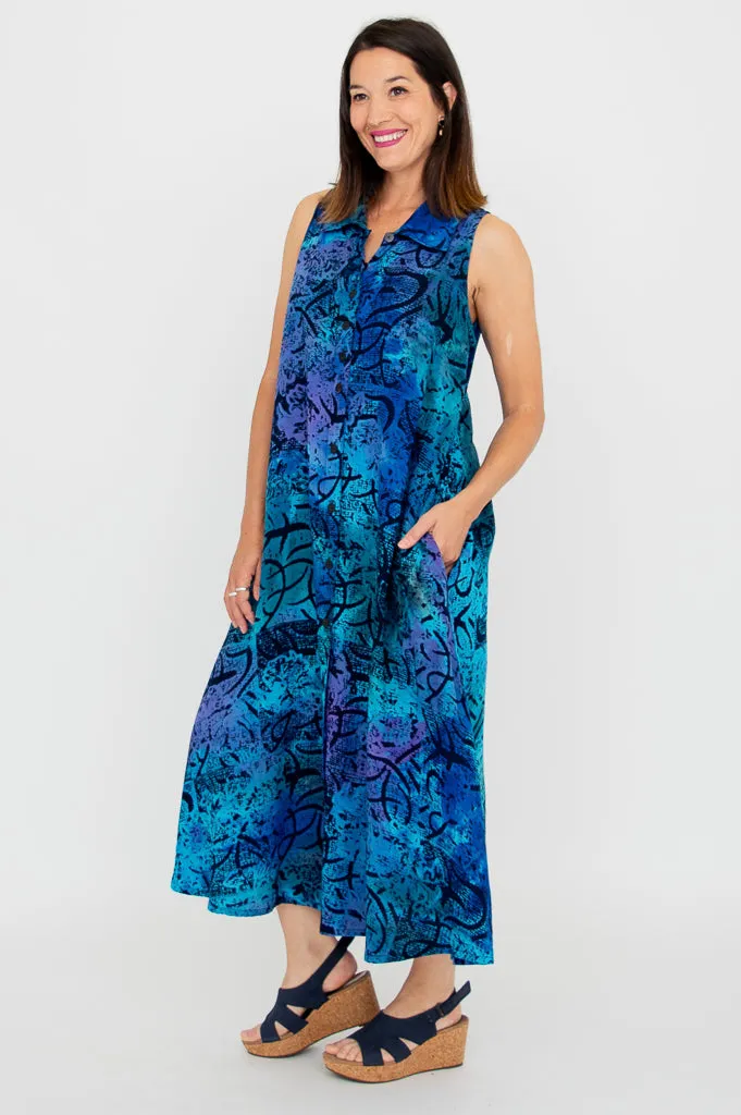 Cassy Dress, Aqua Batik