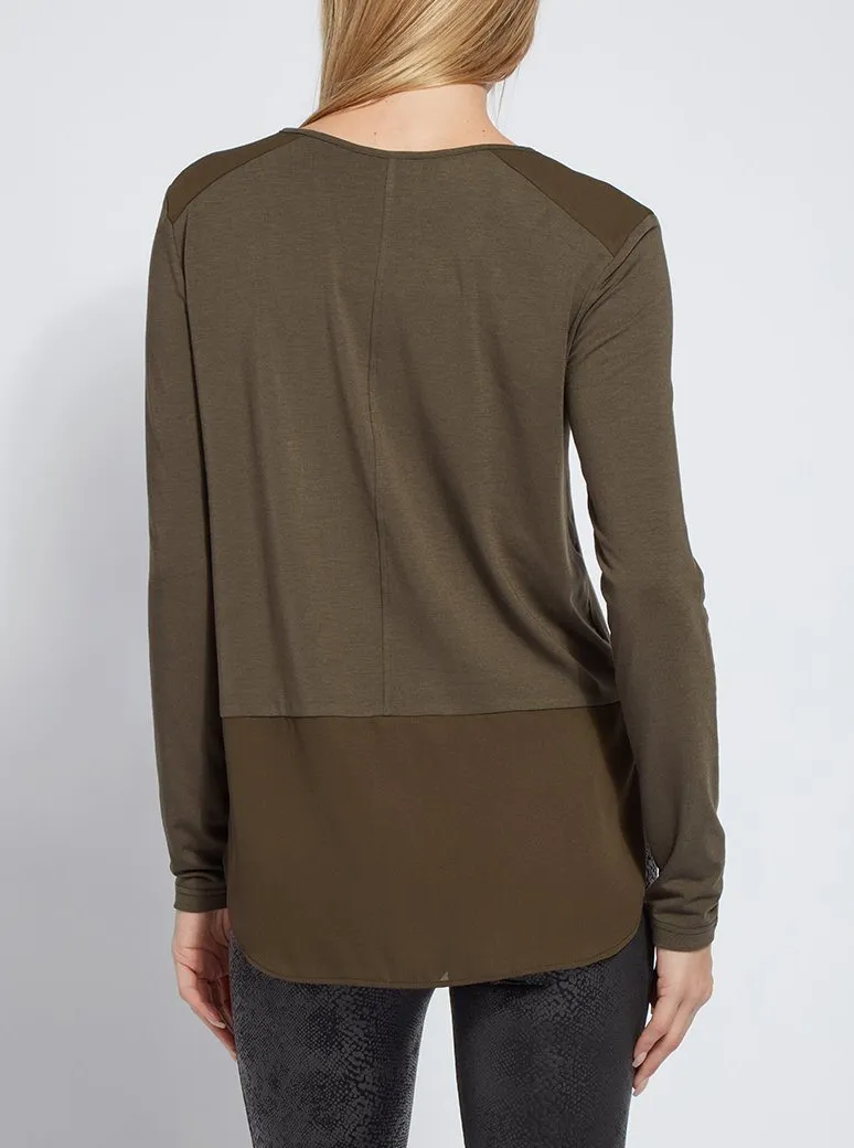 Festival Mixed Media Top [23-2893-Deep Olive]