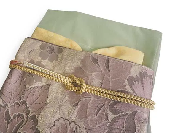 Kimono 4 Piece Coordinate Set / Kimono, Obi, Obi-age, Obi-jime / tailored M Size/green Plain Blossom