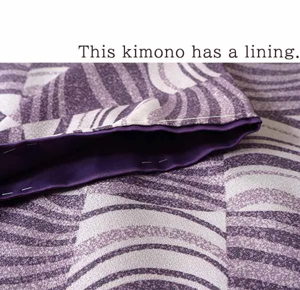 Kimono 4 Piece Coordinate Set / Kimono, Obi, Obi-age, Obi-jime / tailored M Size/purple Wave pattern
